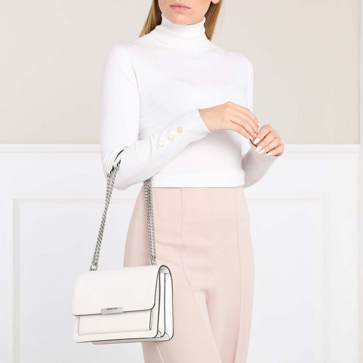 modelName: Vivien; modelHeight: 170; modelClothesSize: 36 EU Michael-Kors-Jade-Large-Shoulder-Bag-Optic-White
